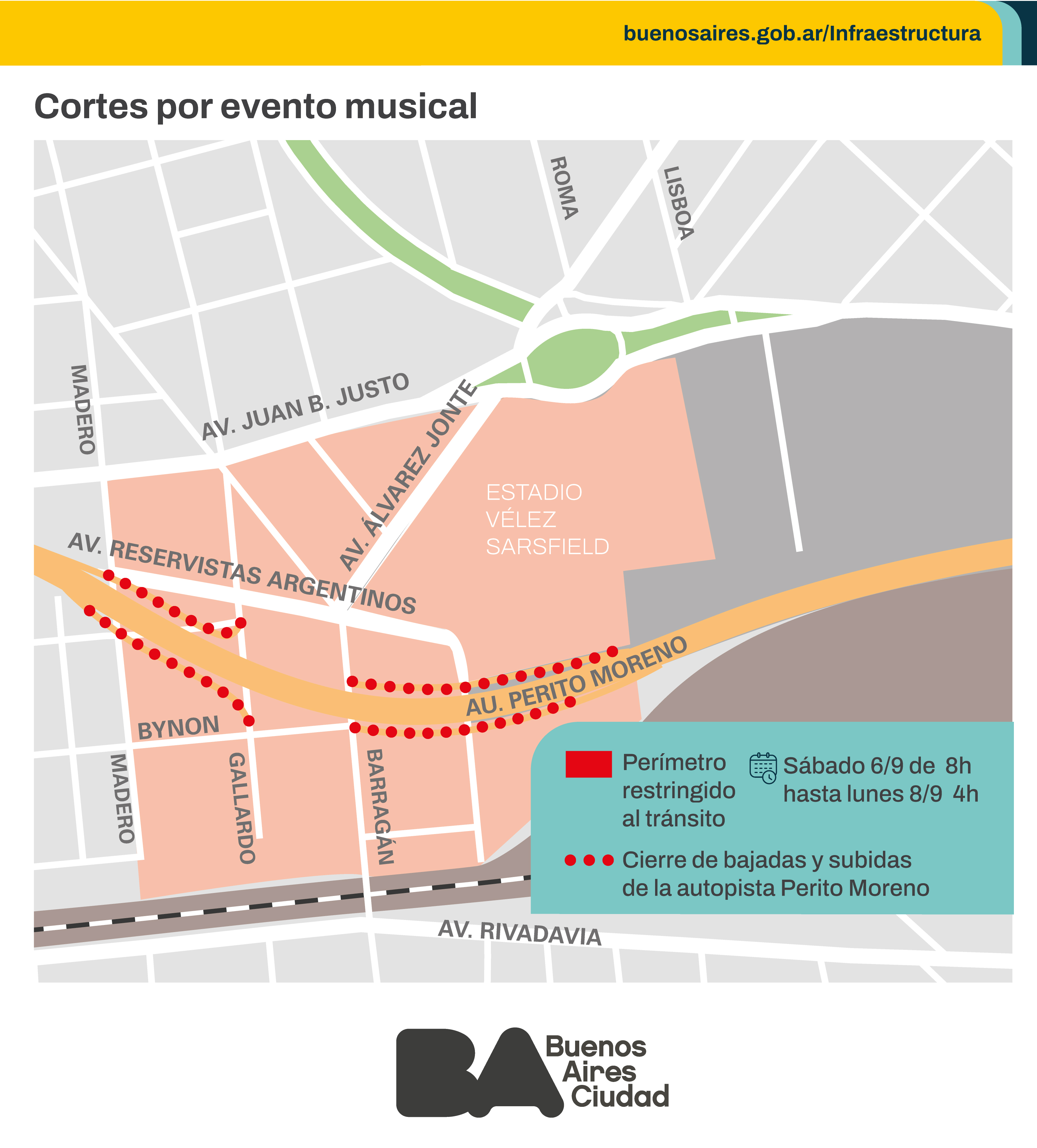 Evento en Vélez: conocé las afectaciones de tránsito de este fin de semana