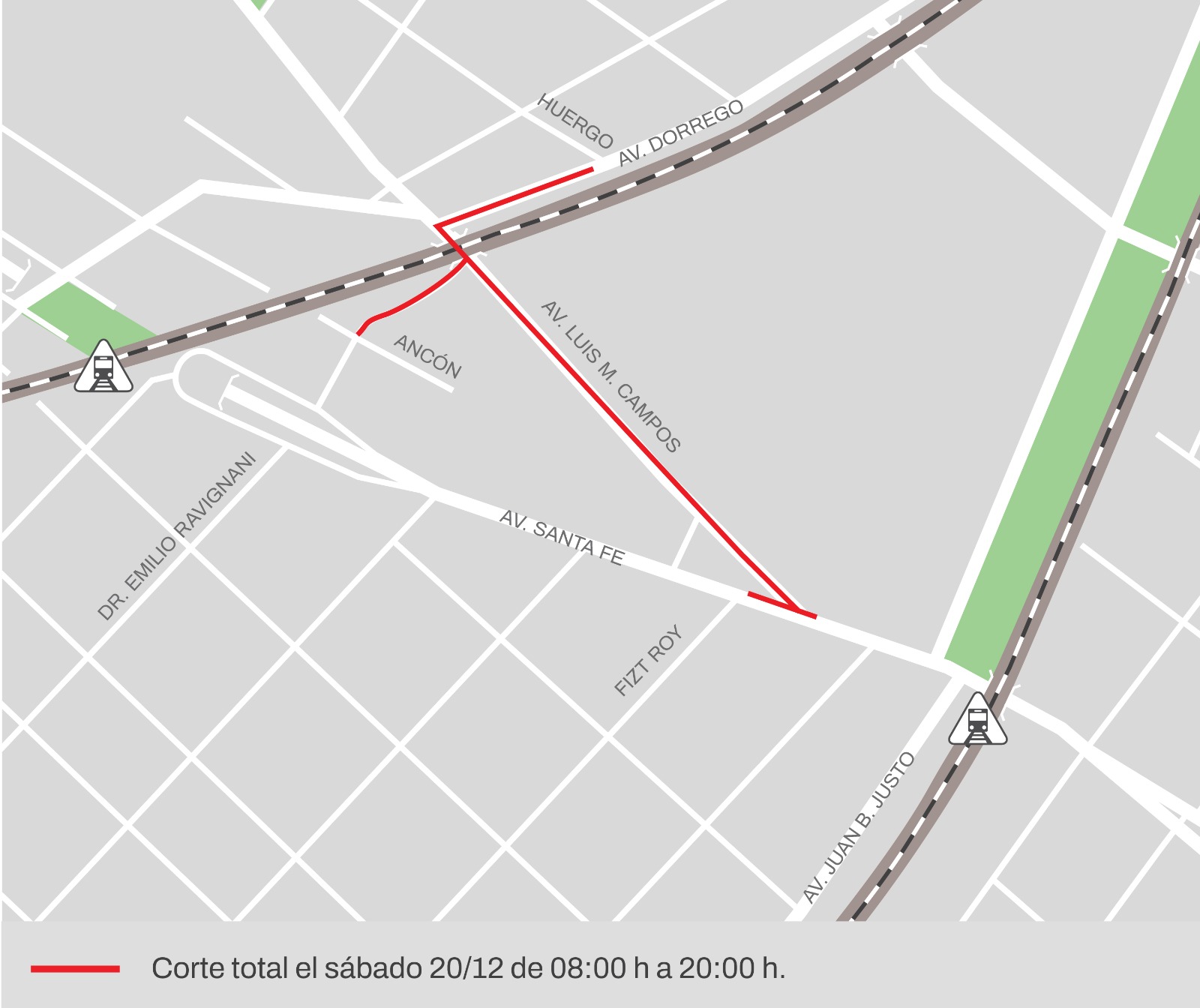 Corte total en Av. Luis María Campos por obras en el puente ferroviario