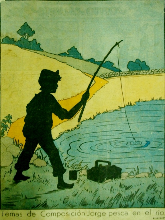 Temas de composición “Jorge pesca en el río”. Revista Billiken, Buenos Aires
