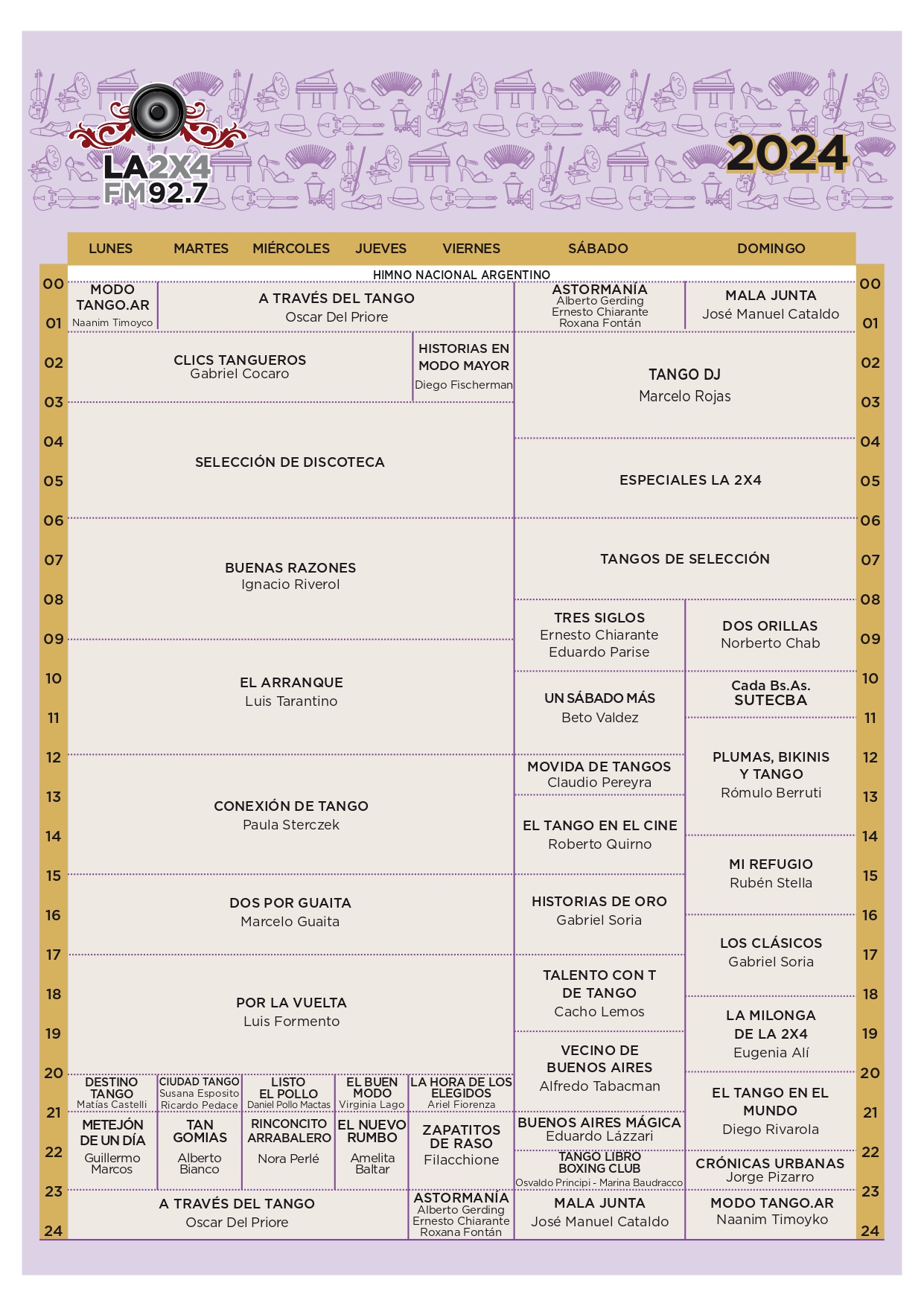 Programación 2024 de La 2 por 4, radio de tango de la ciudad.