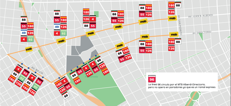 mapa de paradores del metrobus alberdi directorio