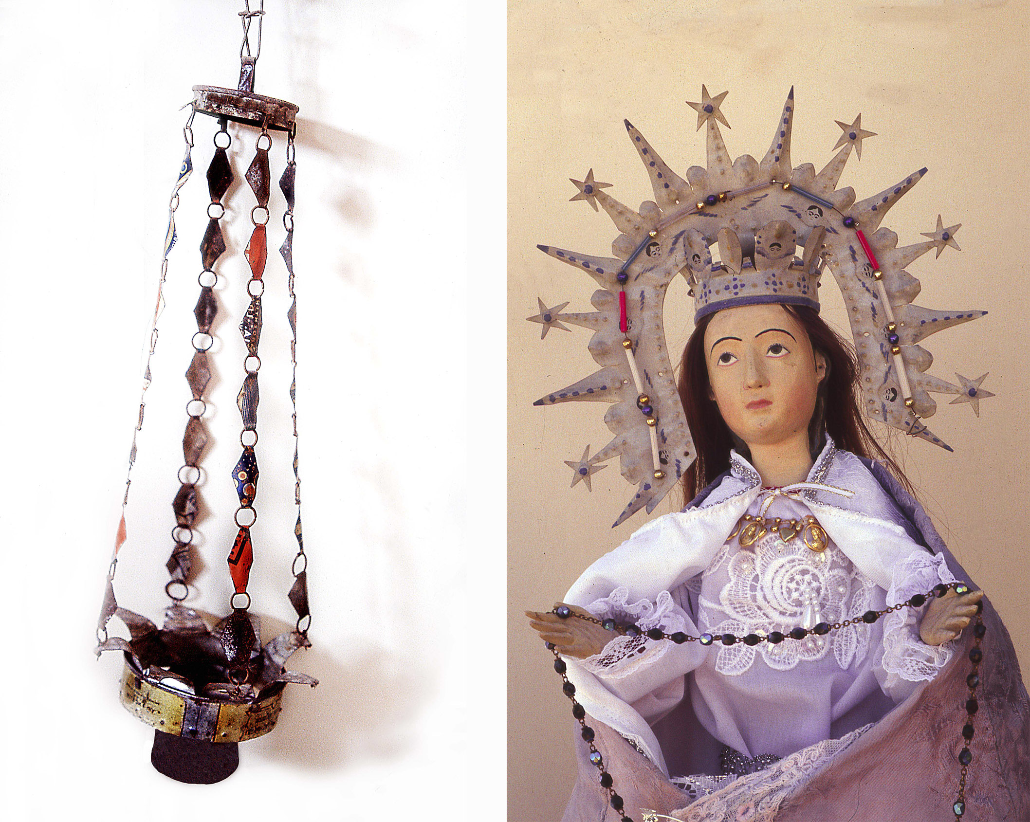 objeto de cadenas e imagen de la virgen