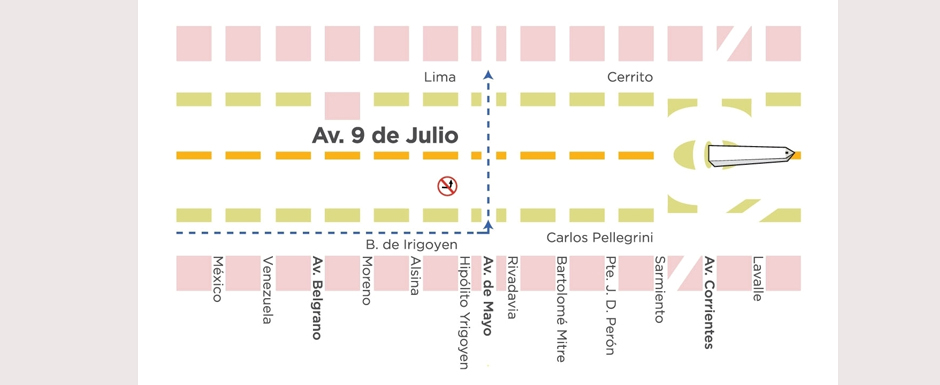 Cambio vehicular para tomar Av. de Mayo desde el sur