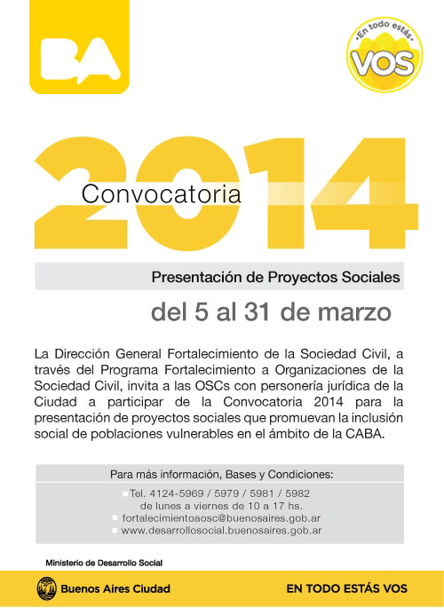 Continúa abierta la convocatoria para la presentación de proyectos sociales 2014