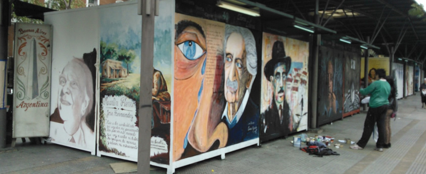 Murales en la Feria de libros de Plaza Italia