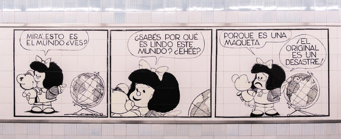 Mafalda hace reír y pensar en el subte porteño