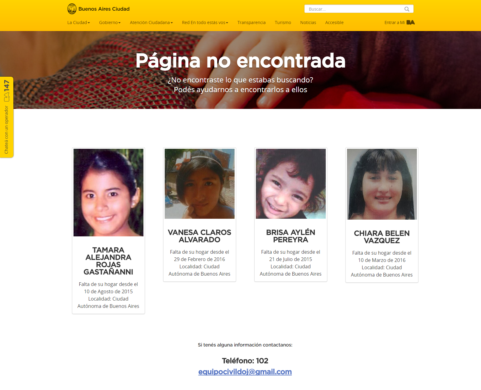 Un error web puede ayudar a encontrar a chicos perdidos