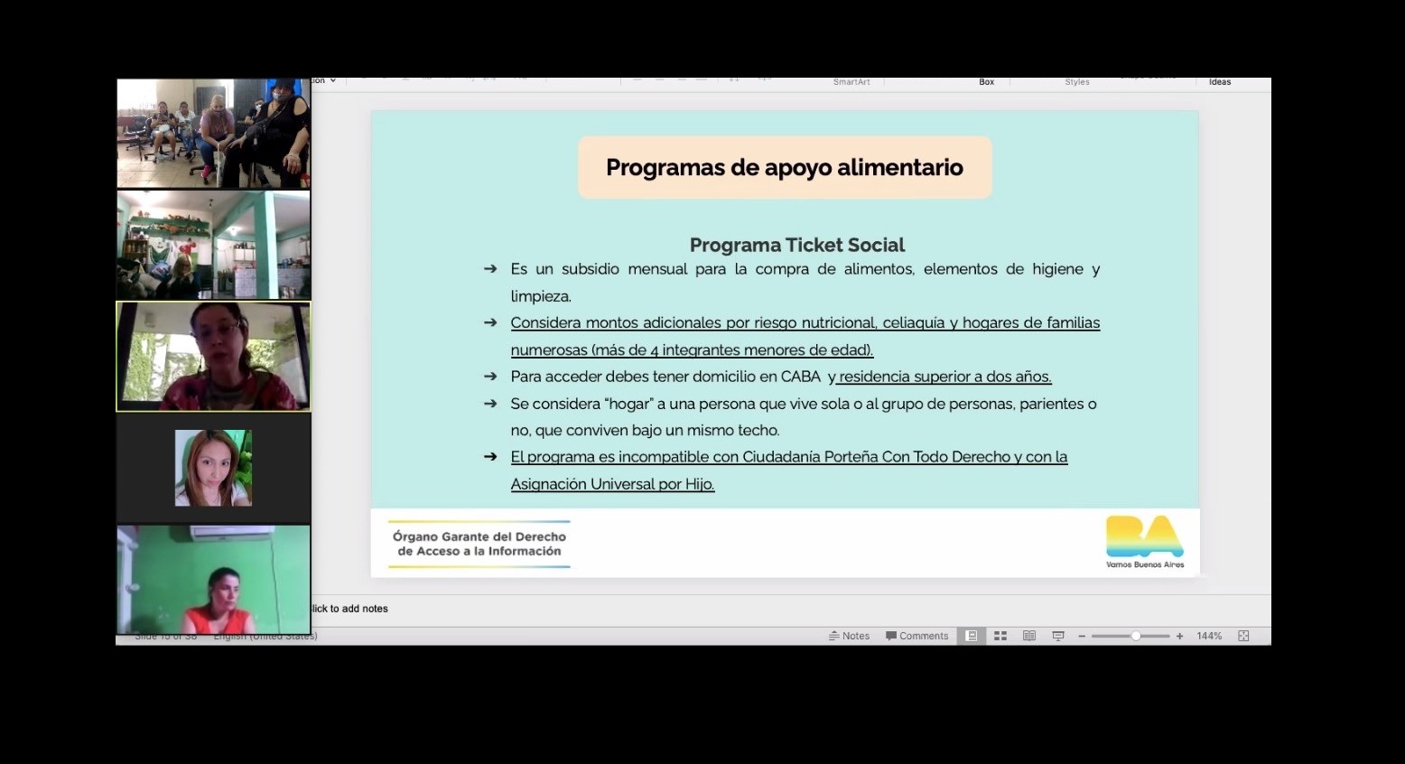 María Gracia Andía brindó una capacitación para Protagonistas de Justicia (ProJus) en el marco del proyecto del OGDAI jefas de familias monoparentales y acceso a la información.