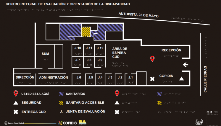 Imagen del plano háptico del Centro Integral de Evaluación y Orientación de la Discapacidad, ubicado en Buenos Aires.