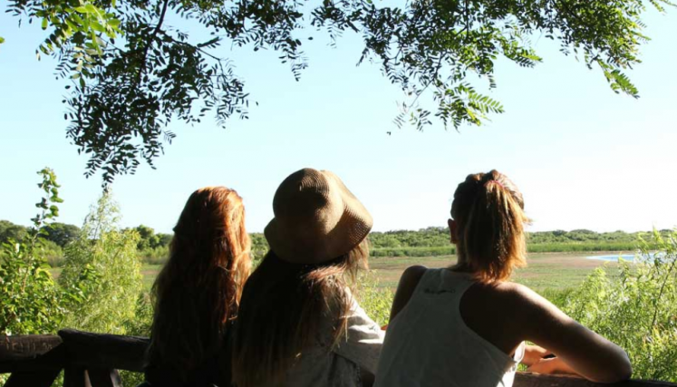 Personas mirando el río en la Reserva
