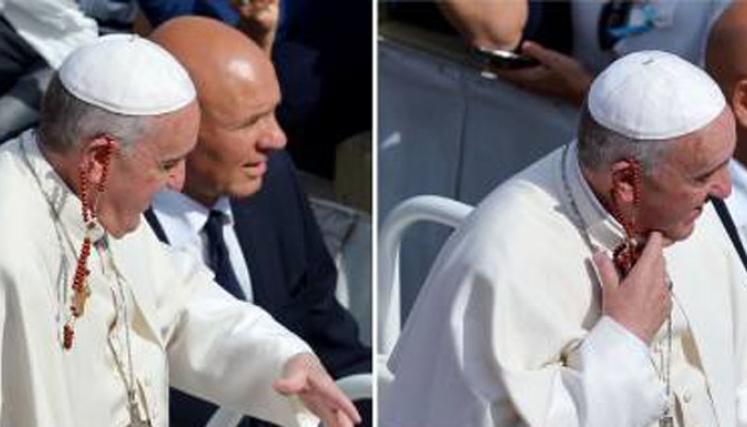 Momento en que le arrojaron un Rosario al Papa, en una secuencia de la agencia AFP publicada por el diario La Reppublica. Foto: Newsva.com