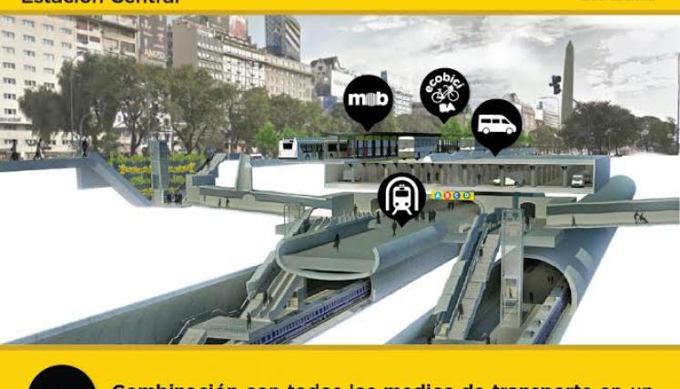 La Red de Expresos Regionales conectará los ferrocarriles urbanos debajo del Obelisco. Imagen: GCBA.