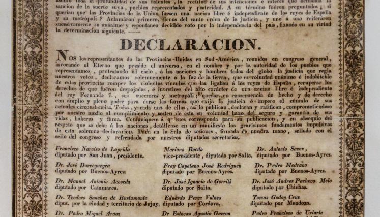 Copia del acta de declaración de la Independencia.