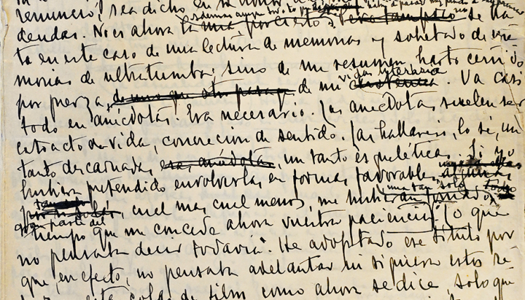 Manuscrito de lo que luego sería Tiempos iluminados, memorias de Enrique Larreta, editado en 1939.